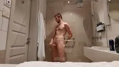 Play Student jerks fat dick in the shower and shoots huge load